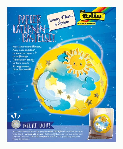 folia 68101 - Laternen-Bastelset, Sonne, Mond & Sterne, inklusive Laternenstab und LED Licht, bunt