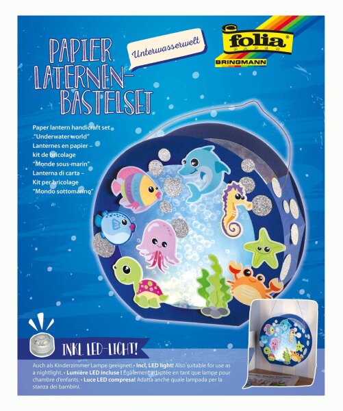 folia 68105 - Laternen-Bastelset, Unterwasserwelt, inklusive Laternenstab und LED Licht, bunt