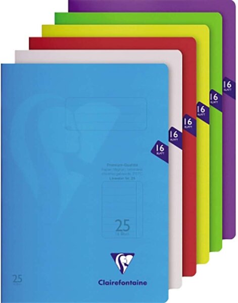 Clairefontaine Schulheft Lin 25, A4, 16 Blatt, fester, transparenter PP-Einband #303225C