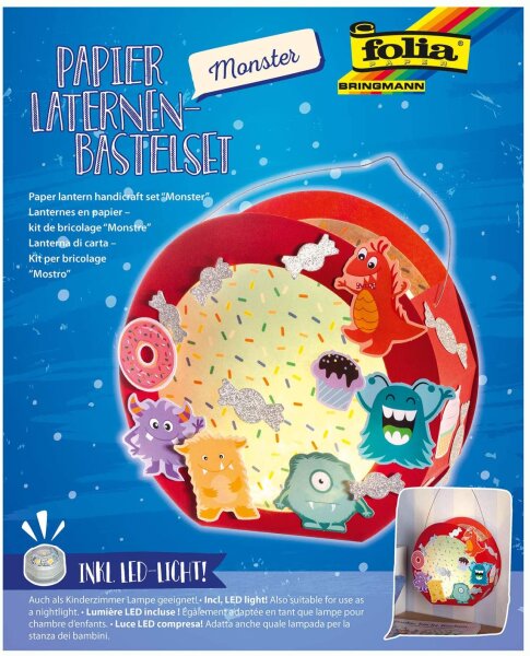 folia 68104 - Laternen - Bastelset, Monster, inklusive Laternenstab und LED-Licht