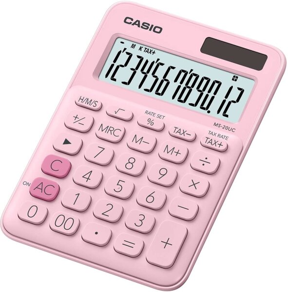 Casio MS-20UC-PK Tischrechner in Trendfarbe, 12-stellig, in zehn Farbvarianten, ROSA