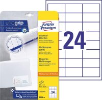 AVERY Zweckform 3658-10 Adressaufkleber (mit ultragrip,  64,6 x 33,8 mm auf DIN A4, Papier matt, bedruckbare, selbstklebende Adressetiketten, 240 Klebeetiketten auf 10 Blatt) weiß