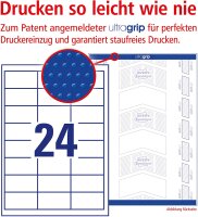 AVERY Zweckform 3658-10 Adressaufkleber (mit ultragrip,  64,6 x 33,8 mm auf DIN A4, Papier matt, bedruckbare, selbstklebende Adressetiketten, 240 Klebeetiketten auf 10 Blatt) weiß