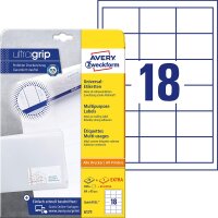 AVERY Zweckform 6171 Adressaufkleber (450 plus 90 Klebeetiketten extra, 64x45mm auf A4, Papier matt, bedruckbare Absenderetiketten, selbstklebende Adressetiketten mit ultragrip) 30 Blatt, weiß