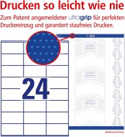 AVERY Zweckform 3490 Adressaufkleber (600 plus 120 Klebeetiketten extra, 70x36mm auf A4, Papier matt, bedruckbare Absenderetiketten, selbstklebende Adressetiketten mit ultragrip) 30 Blatt, weiß