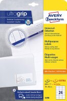 AVERY Zweckform 3490 Adressaufkleber (600 plus 120 Klebeetiketten extra, 70x36mm auf A4, Papier matt, bedruckbare Absenderetiketten, selbstklebende Adressetiketten mit ultragrip) 30 Blatt, weiß