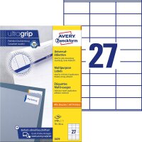 AVERY Zweckform 3479 Universal Etiketten (2.700 Klebeetiketten, 70x32mm auf A4, Papier matt, individuell bedruckbar, selbstklebende Aufkleber mit ultragrip) 100 Blatt, weiß