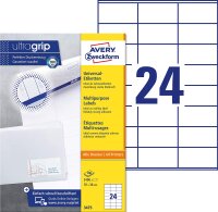 AVERY Zweckform 3475 Adressaufkleber (2.400 Klebeetiketten, 70x36mm auf A4, Papier matt, bedruckbare Absenderetiketten, selbstklebende Adressetiketten mit ultragrip) 100 Blatt, weiß