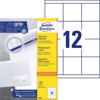 AVERY Zweckform 3661 Adressaufkleber (1.200 Klebeetiketten, 70x67,7mm auf A4, Papier matt, bedruckbare Absenderetiketten, selbstklebende Adressetiketten mit ultragrip) 100 Blatt, weiß