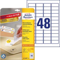 AVERY Zweckform L4736REV-25 Universal Etiketten (1.200 plus 240 Klebeetiketten extra, 45,7x21,2mm auf A4, wieder rückstandsfrei ablösbar/abziehbar, bedruckbar, selbstklebende Aufkleber) 30 Blatt, weiß