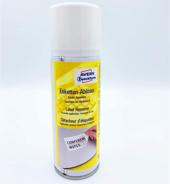 AVERY Zweckform 3590 Etikettenlöser Spray (rückstandsfreies Ablösen von Papieretiketten und Klebstoffresten, Etikettenentferner, Aufkleberentferner, Kleberlöser, Klebereste Entferner) 150ml