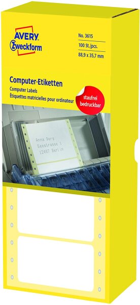 AVERY Zweckform 3615 Computer-Etiketten (Papier matt, 4,000 Etiketten, 88,9 x 35,7 mm) 1 Pack weiß