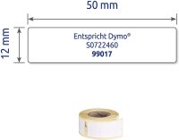 AVERY Zweckform AS0722460 Hängeregisteretiketten selbstklebend, 220 Aufkleber (12 x 50 mm, Kompatibel mit Dymo LabelWriter, entspricht S0722460/99017, permanent haftend) 1 Rolle weiß