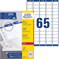 AVERY Zweckform L7651-100 Adressetiketten/Adressaufkleber (6.500 Etiketten mit ultragrip, 38,1x21,2mm auf A4, bedruckbar, selbstklebend, für Absenderetiketten, Papier matt) 100 Blatt, weiß