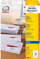 AVERY Zweckform J8160-10 Adressetiketten/ Adressaufkleber (210 Etiketten, 63,5x38,1mm auf A4, bedruckbar, selbstklebend, für DIN B6/C6 Briefkuverts, Papier matt, Inkjet-Drucker) 10 Blatt, weiß