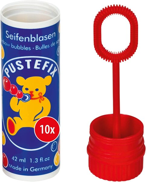 Pustefix Seifenblasen Set I 10 x Kleinpackung Klassik I Bunte Rainbow Bubbles Made in Germany I Seifenblasen für Hochzeit, Kindergeburtstag, Standesamt, Polterabend I 10 x 42 ml Vorteilspack