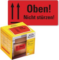 AVERY Zweckform Warnetiketten 7214 Oben Nicht stürzen (neon rot, 100 x 50 mm, 200 Etiketten auf Rolle) im Kartonspender