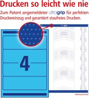 AVERY Zweckform L4767-20 Ordnerrücken Etiketten (mit ultragrip, 61 x 192 mm auf DIN A4, breit/kurz, selbstklebend, blickdicht, bedruckbare Ordneretiketten, 80 Rückenschilder auf 20 Blatt) blau