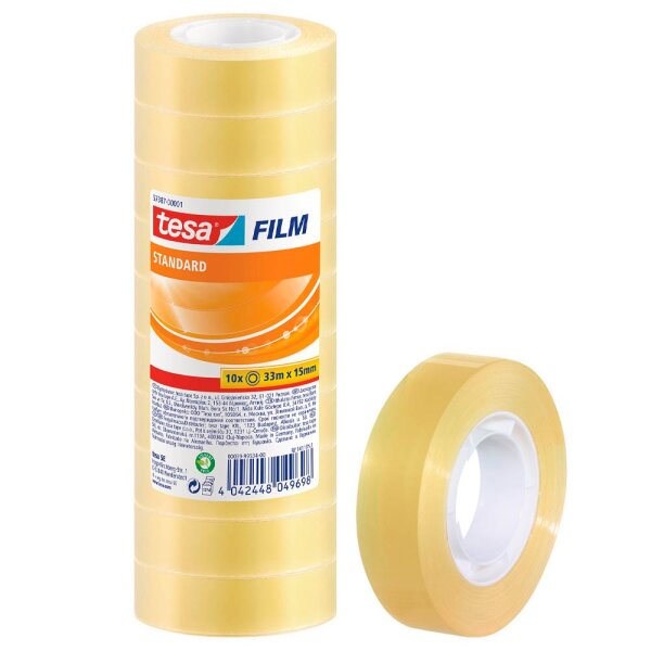 tesa FILM Klebefilm transparent 15,0 mm x 33,0 m - 10 Rollen tesafilm