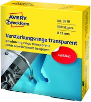 AVERY Zweckform 3510 Lochverstärker selbstklebend 500 Stück (Ø13mm, Lochverstärkungsringe auf Rolle, permanent haftende Ringverstärker, Ringlochverstärker fürs Abheften, reißfeste Folie) transparent