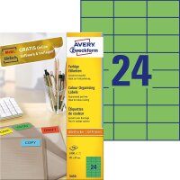 AVERY Zweckform 3450 Grüne Etiketten (2.400 Aufkleber, 70x37mm auf A4, permanent haftende, selbstklebende Farbetiketten, Papier matt, bedruckbare, farbige Klebeetiketten) 100 Blatt