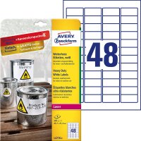 AVERY Zweckform L4778-8 Wetterfeste Folienetiketten (45,7x21,2 mm auf DIN A4, extrem stark selbstklebend, wasserfest, bedruckbare Outdoor Klebefolie) 384 Aufkleber auf 8 Blatt weiß