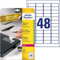 AVERY Zweckform L6113-20 Sicherheitsetiketten (45,7x21,2 mm auf DIN A4, stark selbstklebend, mit Schachbrett-Muster, bedruckbare und manipulationssichere Klebefolie) 960 Aufkleber auf 20 Blatt weiß