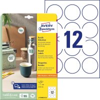 AVERY Zweckform L7104REV-25 runde Etiketten (zum Bedrucken, selbstklebend, Ø 60 mm, A4, 300 Aufkleber auf 25 Blatt, wieder haftende Klebepunkte zum Kennzeichnen von Unterlagen, Produkten) weiß