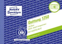 AVERY Zweckform 1250 Quittungsblock (A6 quer, 100 Blatt, fälschungssicher, separat ausgewiesene MwSt., mit 1 Blatt Blaupapier, für Deutschland und Österreich) weiß