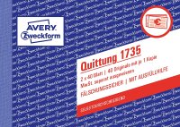 AVERY Zweckform 1735 Quittungsblock (A6 quer, 2x40 Blatt,...