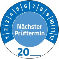 AVERY Zweckform 80 Stück Prüfplaketten Nächster Prüftermin 20xx (mit Jahreszahl zum selber eintragen, widerstandsfähig, selbstklebend, Ø 30 mm, Prüfaufkleber, Prüfsiegel aus Vinyl) 7906 blau