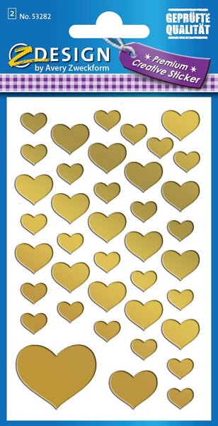 AVERY Zweckform 53282 Folien-Sticker gold Herzen 78 Aufkleber (Deko, Goldfolie, selbstklebend, Scrapbooking, Bullet Journal, Geburtstag, Hochzeit, Valentinstag, Karten, Fotoalbum, Gästebuch, Liebe)