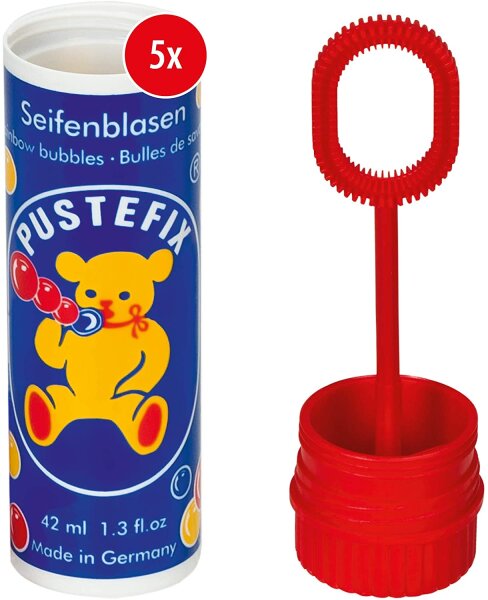 Pustefix Seifenblasen Set I 5 x Kleinpackung Klassik I Bunte Rainbow Bubbles Made in Germany I Seifenblasen für Hochzeit, Kindergeburtstag, Standesamt, Polterabend I 5 x 42 ml Vorteilspack