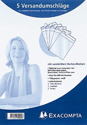 Exacompta 39295SB Packung (mit 5 Versandtaschen und Kartonrücken, für DIN A4) weiß