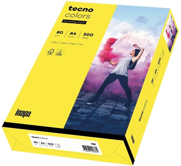 inapa farbiges Druckerpapier, buntes Papier tecno Colors: 80 g/m², A4, 500 Blatt, gelb