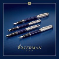 Waterman Carène Füllfederhalter | Metall und blaue Lackierung | ziselierte Kappe | mittlere Feder aus 18-Karat-Gold | blaue Tinte | Geschenkbox