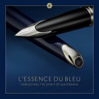 Waterman Carène Füllfederhalter | Metall und blaue Lackierung | ziselierte Kappe | mittlere Feder aus 18-Karat-Gold | blaue Tinte | Geschenkbox