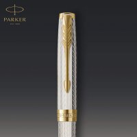 PARKER 2119796 Sonnet Premium Kugelschreiber, Silver Mistral (Silver Sterling), Goldzierteile, Mittlere schwarze Ersatzmine - Geschenkbox