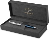 Parker 2119649 Sonnet Kugelschreiber | Premium Metall und Blau satiniert mit Chrom-Finish | mittlere Spitze mit schwarzer Tinte | Geschenkbox