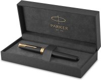 Parker Sonnet Füller | Matt-Schwarze Lackierung mit Goldzierteilen | Füllfederhalter Feine Spitze | Geschenkbox