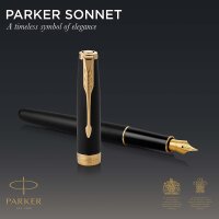 Parker Sonnet Füller | Matt-Schwarze Lackierung mit Goldzierteilen | Füllfederhalter Feine Spitze | Geschenkbox