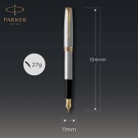 Parker Sonnet Füller | Edelstahl mit Goldzierteilen | Füllfederhalter Feine Spitze | Geschenkbox