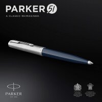 Parker 51 2123503 Kugelschreiber | Nachtblauer Schaft mit Chromfarbenen Zierteilen | Mittlere Schreibspitze mit Schwarzer Nachfüllmine | Geschenkbox