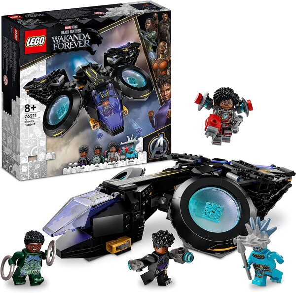 LEGO 76211 Marvel Shuris Sonnenvogel, Black Panther Spielzeug zum Bauen, Luftschiff für Kinder, Wakanda Forever Set, Avengers Superhelden Geschenk