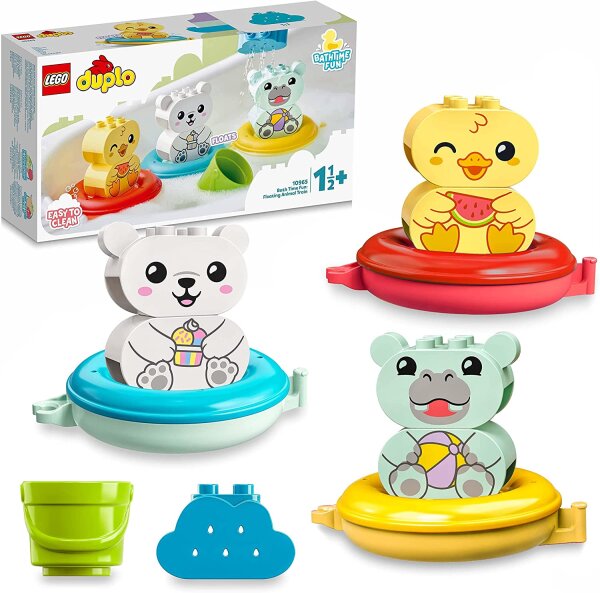 LEGO 10965 DUPLO Badewannenspaß: Schwimmender Tierzug, Badewannenspielzeug für Babys und Kleinkinder von 1,5 - 3 Jahre mit Badeente, Nilpferd und Eisbären