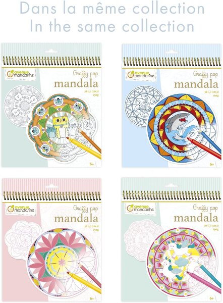 Avenue Mandarine GY027O Malbuch Graffy Pop Mandala, Zeichenpapier 250g, vorgestanzte Formen, 12 Motive wiederholen sich jeweils dreimal, ideal für Kinder ab 6 Jahren, 1 Stück, Rosa