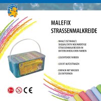 MALEFIX Straßenmalkreide 50er Packung I Malkreide für Kinder und Erwachsene I Vielfalt an Farben I Leuchtend und Kräftig I Wasserlösliche und hochwertige Kreide von Pustefix I für Straße u. Hof