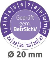 AVERY Zweckform 120 Prüfplaketten 2022-2027 Geprüft gem. BetrSichV (fälschungssicher, selbstklebend, Ø 20 mm, Prüfaufkleber, beschriftbare Prüfsiegel aus Dokumentenfolie) Art. 6969-2022, violett