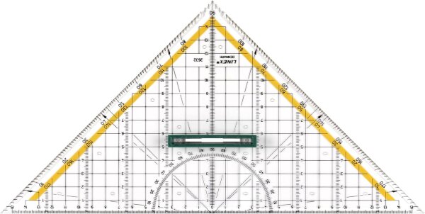 Linex 2632 Geo-Dreieck aus Kunststoff, mit Griff, 30 cm, Winkelmesser, abnehmbarer Griff, Facette, Tuschenoppen, metrische Skala