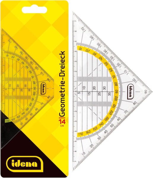 Idena 602035 - Geometrie-Dreieck aus Kunststoff mit Lineal und Winkelmesser, transparent, zum Zeichnen und Messen